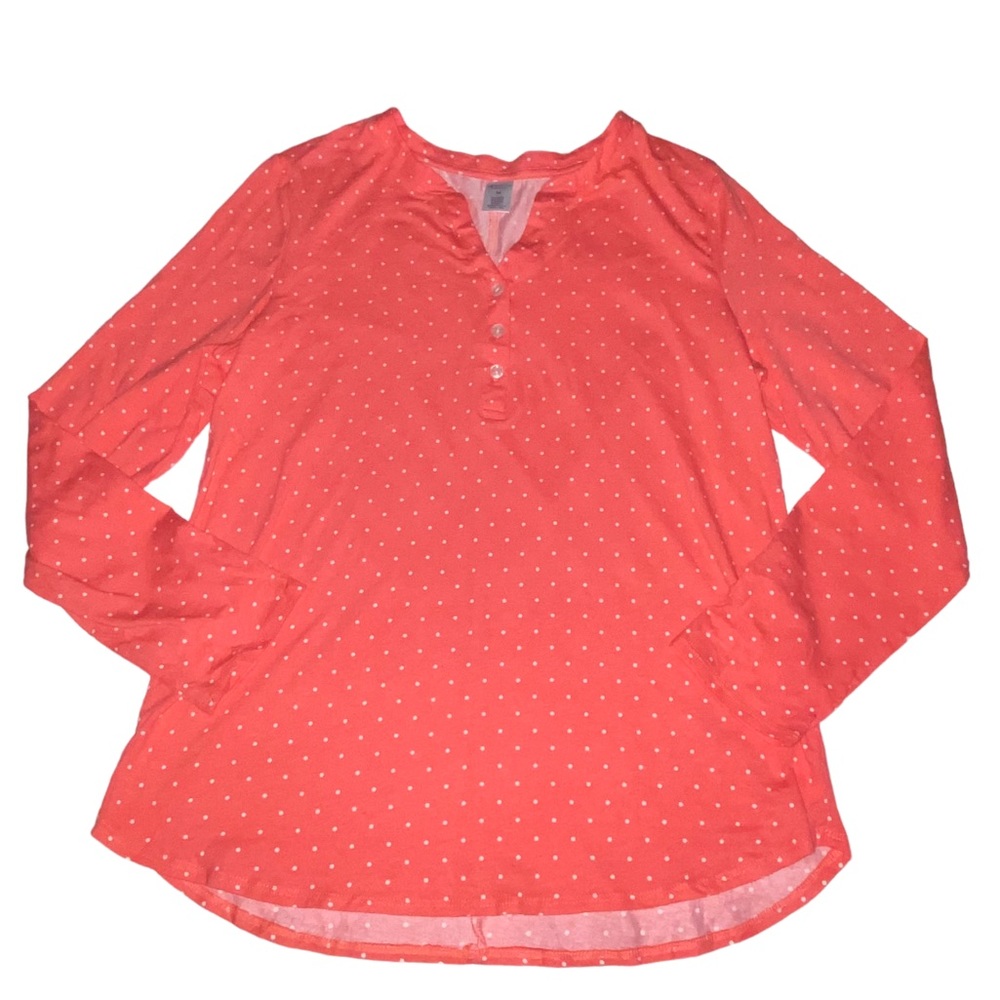 Liz Claiborne Sleepwear Coral Polka Dot Long Sleeve Tee Top - Women’s Medium